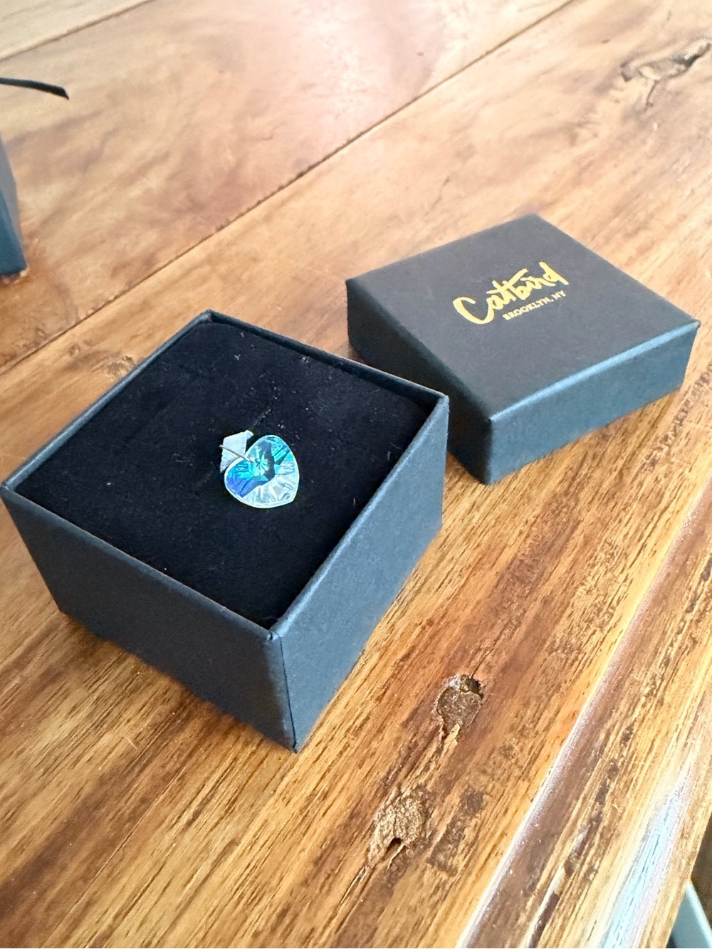 Catbird NYC “Toy Heart” Charm Deadstock Iridescent Faceted Heart on 14K Gold